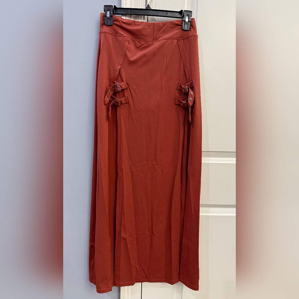 Rust Red Women's Maxi Skirt with Buckle Detail